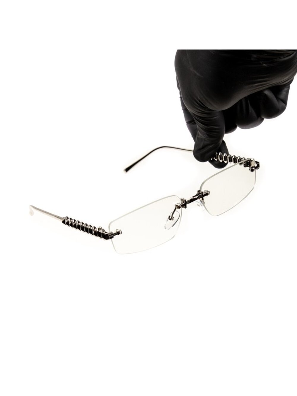Designer Rimless Narrow Clear Lens​ Silver Spike Frame Metal Rectangular Glasses